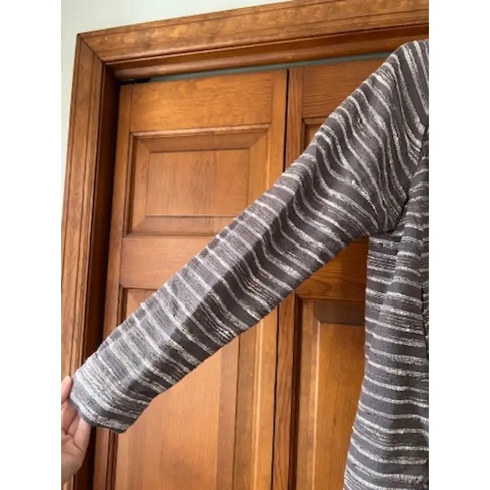 Free People Striped Tweed Hideaway Henley Top Boho Oversized Long Sleeve SZ S - Picture 4 of 13